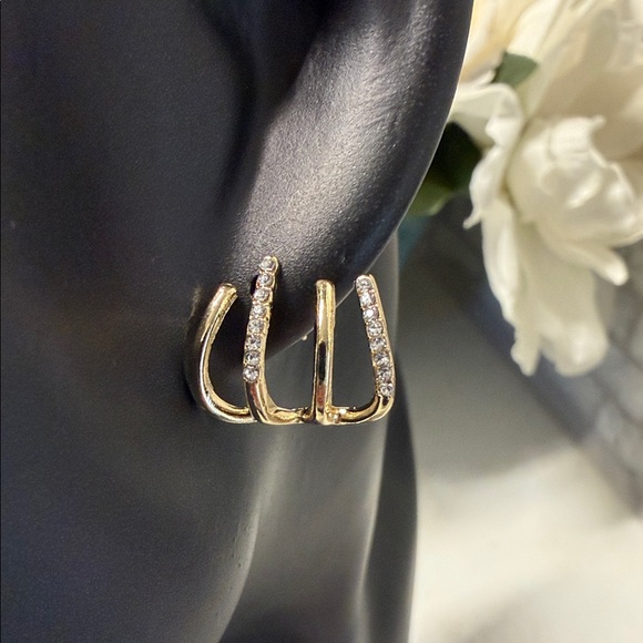 Elegant Gold and Silver Hoop Earrings - Picture 2 of 3